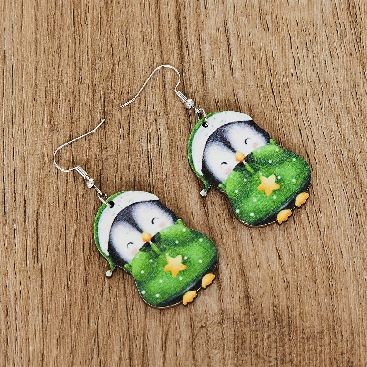 Wholesale Cute Penguin Dwarf Wooden Earrings for Christmas Party